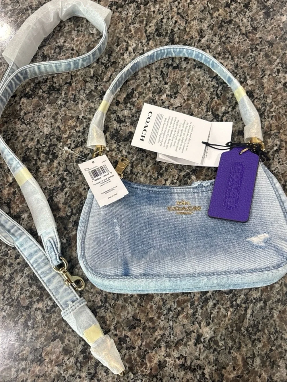 Coach Light Blue Denim Mini Shoulder Bag with Purple Tag